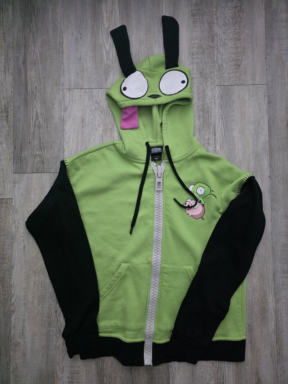 Nickelodeon Invader Zim Gir Cosplay Hoodie Size MD Green Black